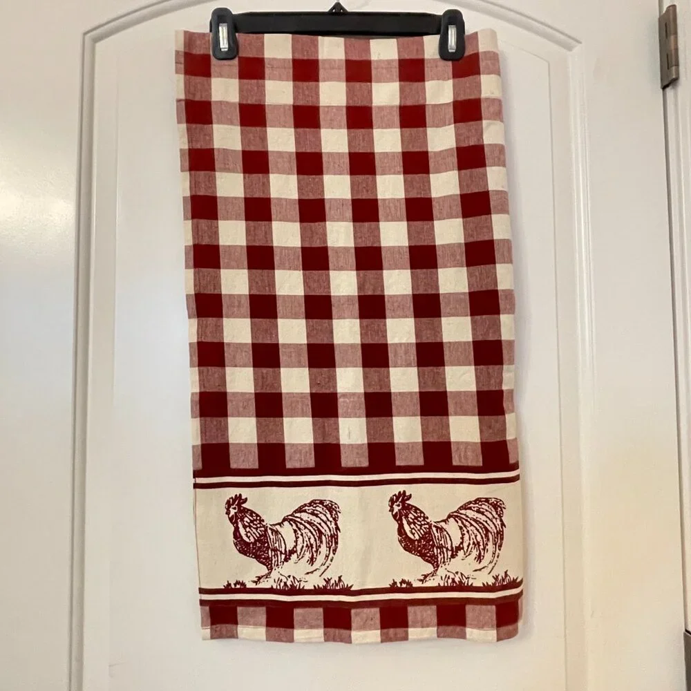 New Rooster Curtain Set Park B. Smith 2 Window Curtains Chicken Red Checked